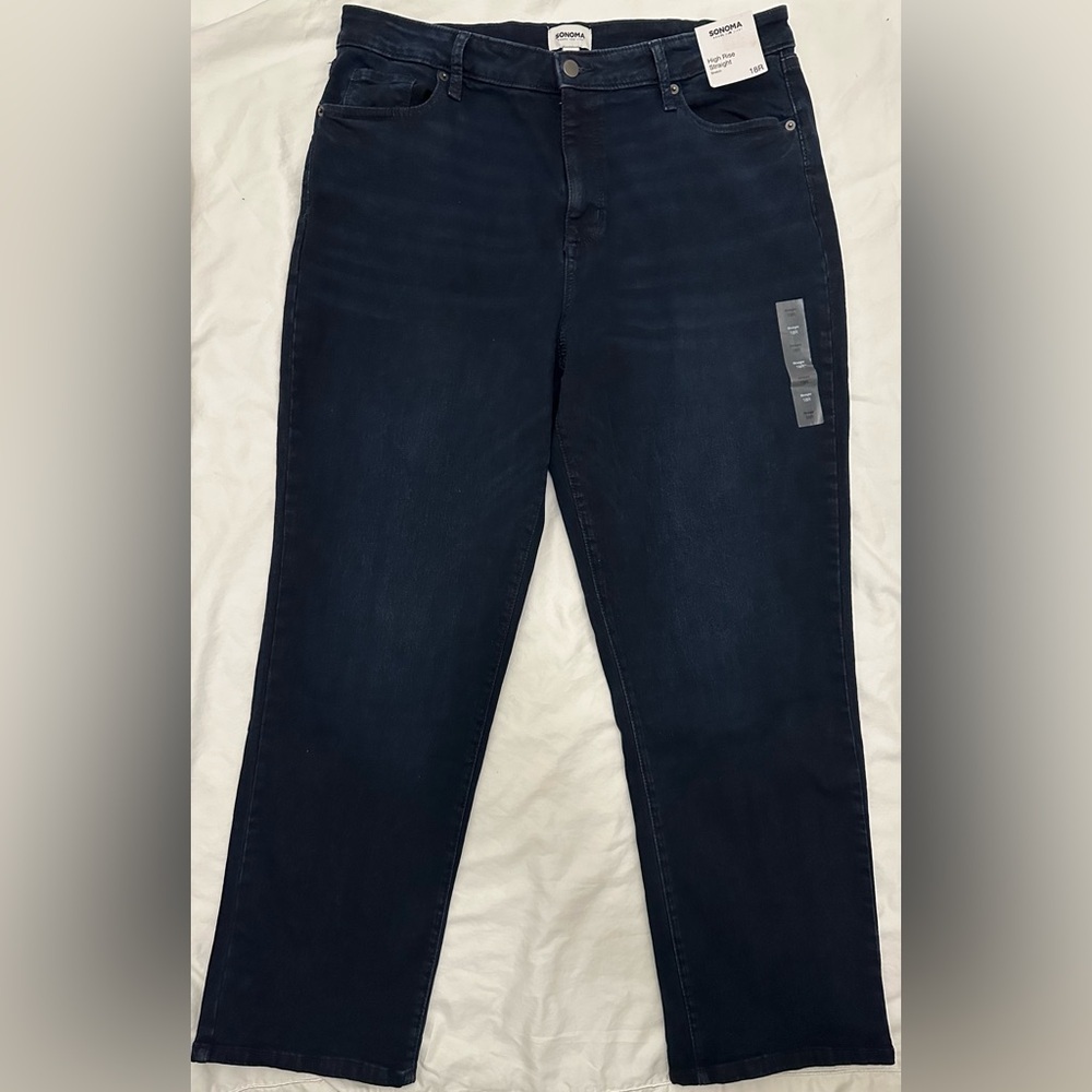 NWT Sonoma Women’s Dark Blue High Rise Straight Denim Jeans Size 18